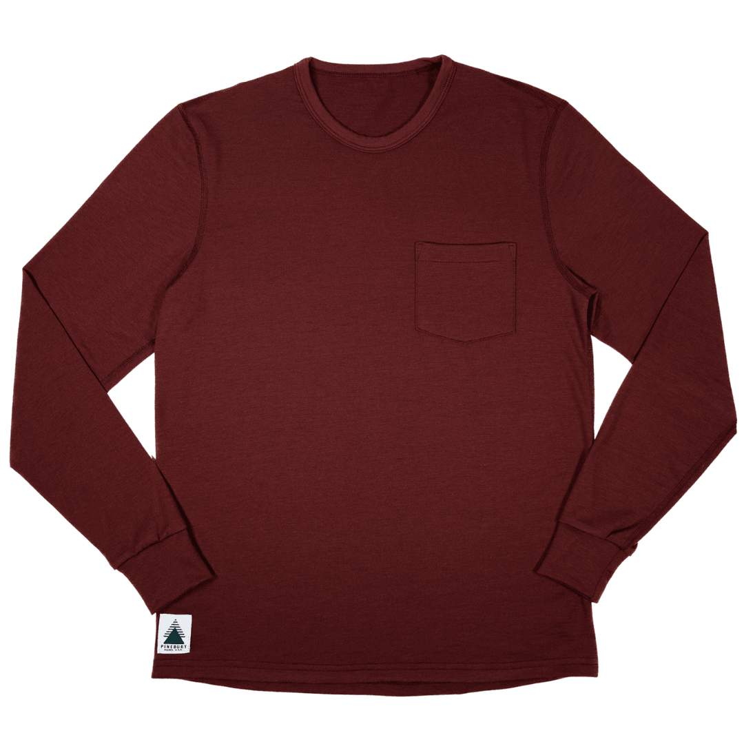 Every-Season Long Sleeve Merino Wool Pocket Tee - Brick Red - Pinebury