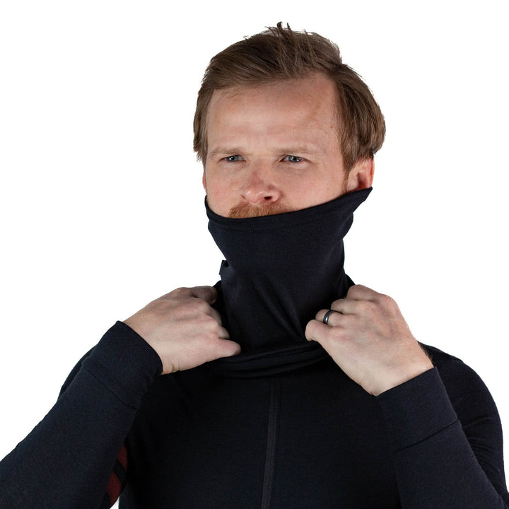 Lightweight Merino Wool Neck Warmer - Black - Pinebury