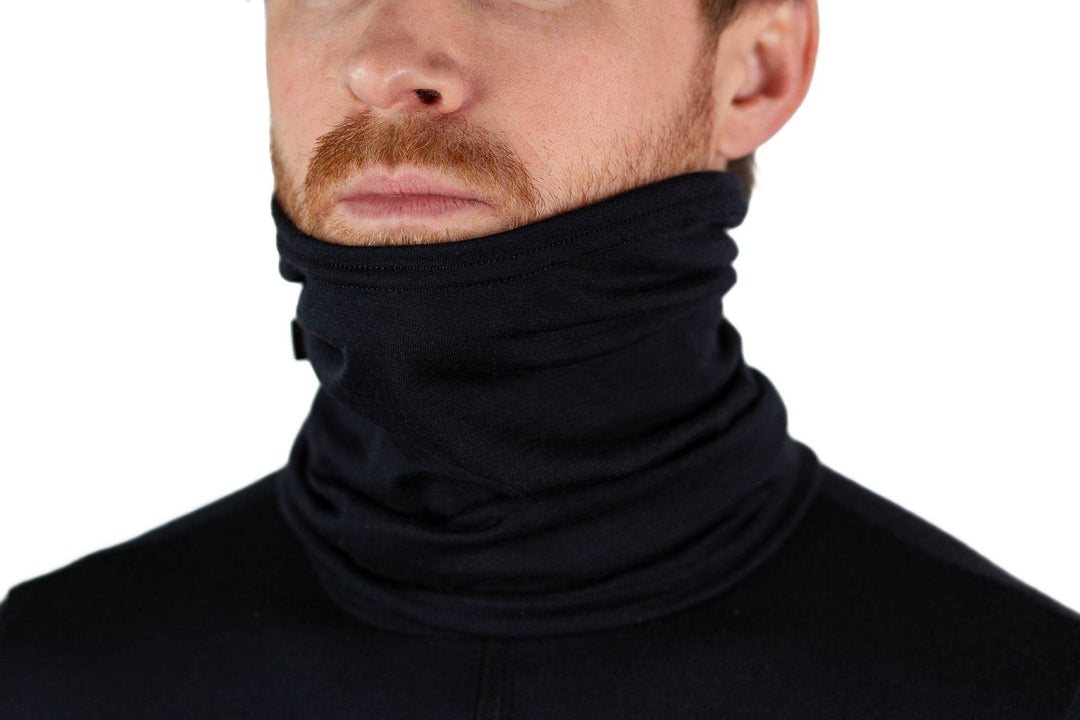 Lightweight Merino Wool Neck Warmer - Black - Pinebury
