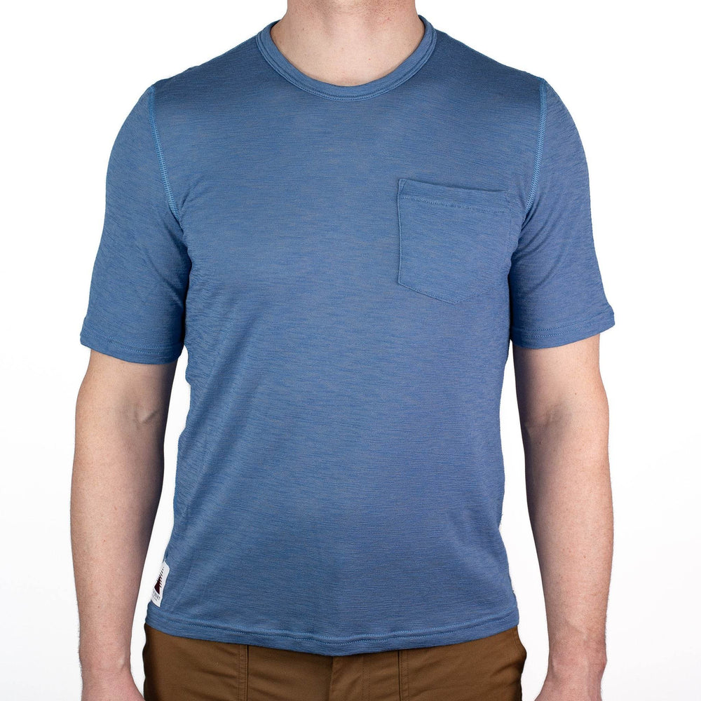 Summer Wool Short Sleeve Merino Wool Pocket Tee - Faded Blue - Pinebury