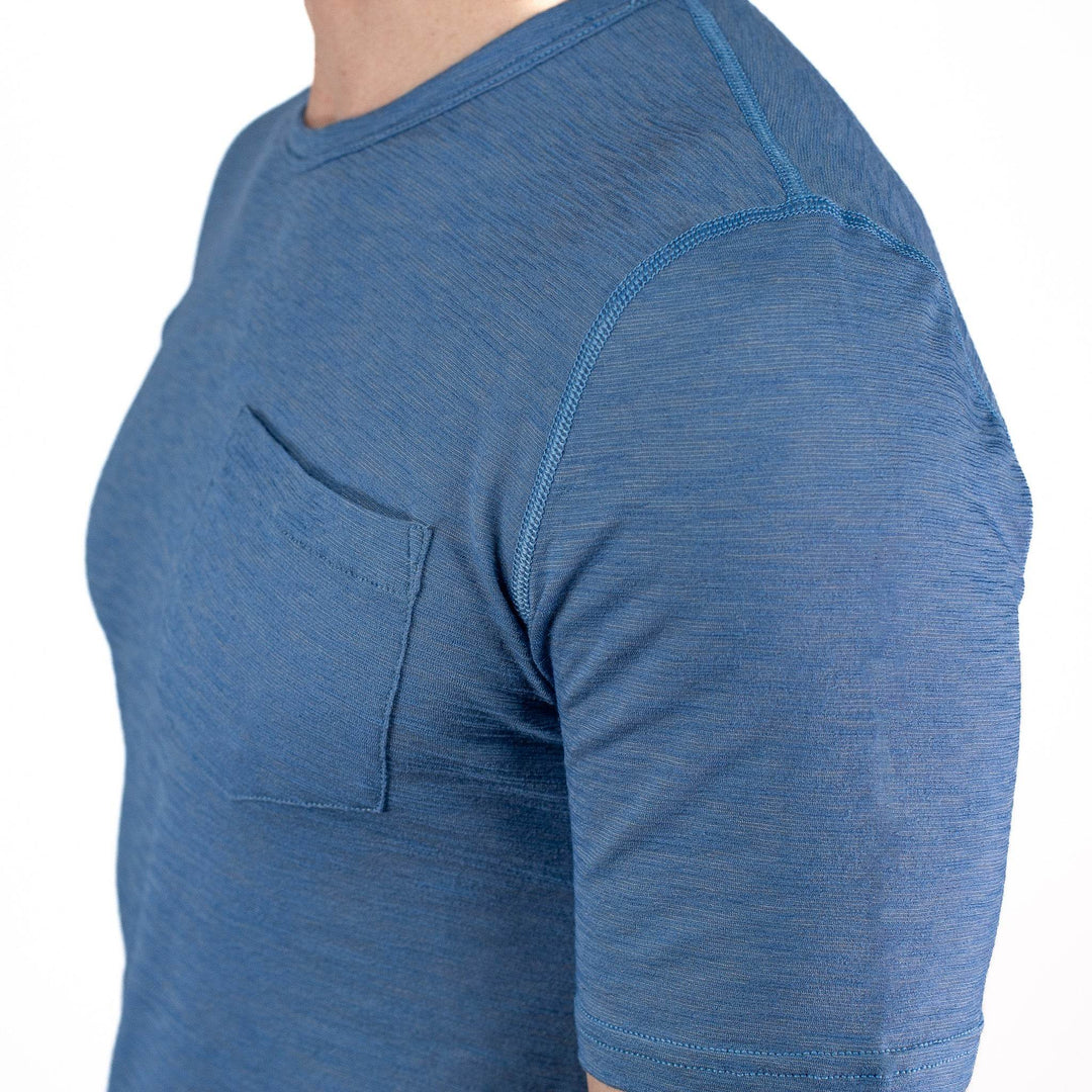 Summer Wool Short Sleeve Merino Wool Pocket Tee - Faded Blue - Pinebury