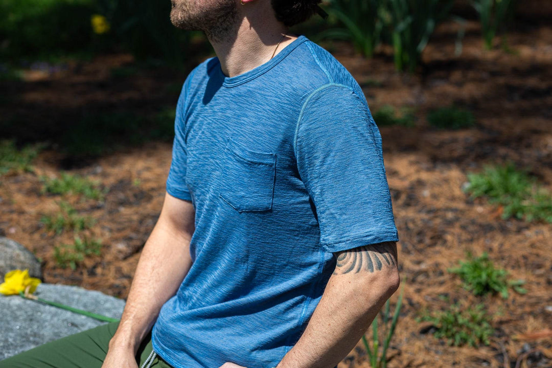 Summer Wool Short Sleeve Merino Wool Pocket Tee - Faded Blue - Pinebury