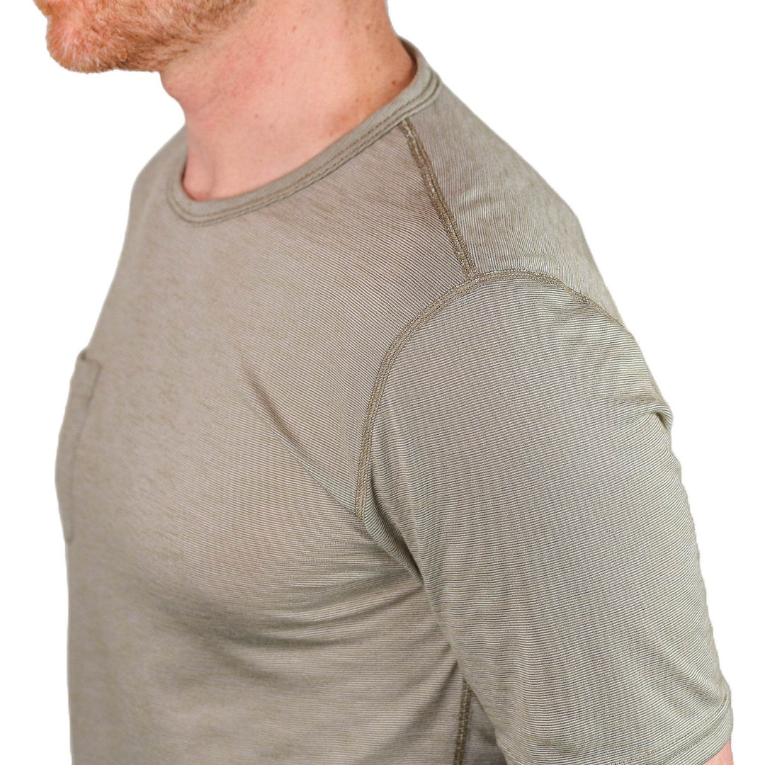 Summer Wool Short Sleeve Merino Wool Pocket Tee - Khaki - Pinebury