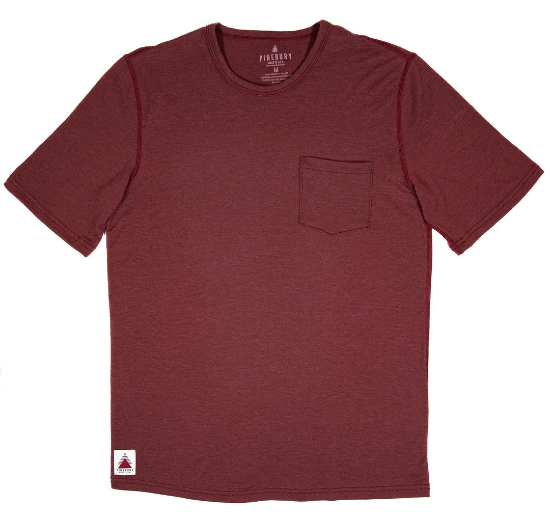 Every-Season Short Sleeve Merino Wool Pocket Tee - Brick Red - Pinebury