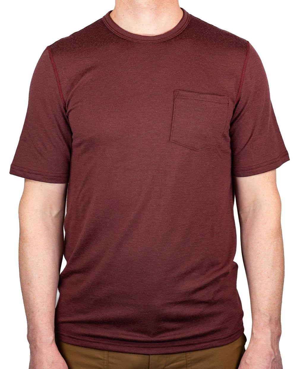 Every-Season Short Sleeve Merino Wool Pocket Tee - Brick Red - Pinebury