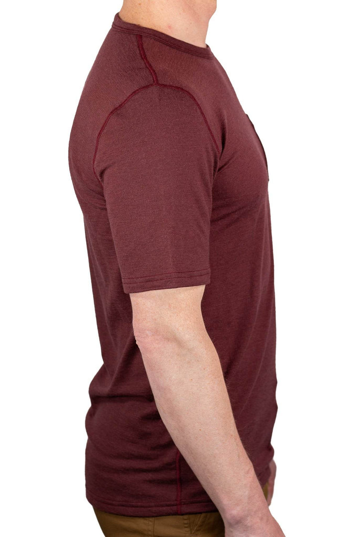 Every-Season Short Sleeve Merino Wool Pocket Tee - Brick Red - Pinebury