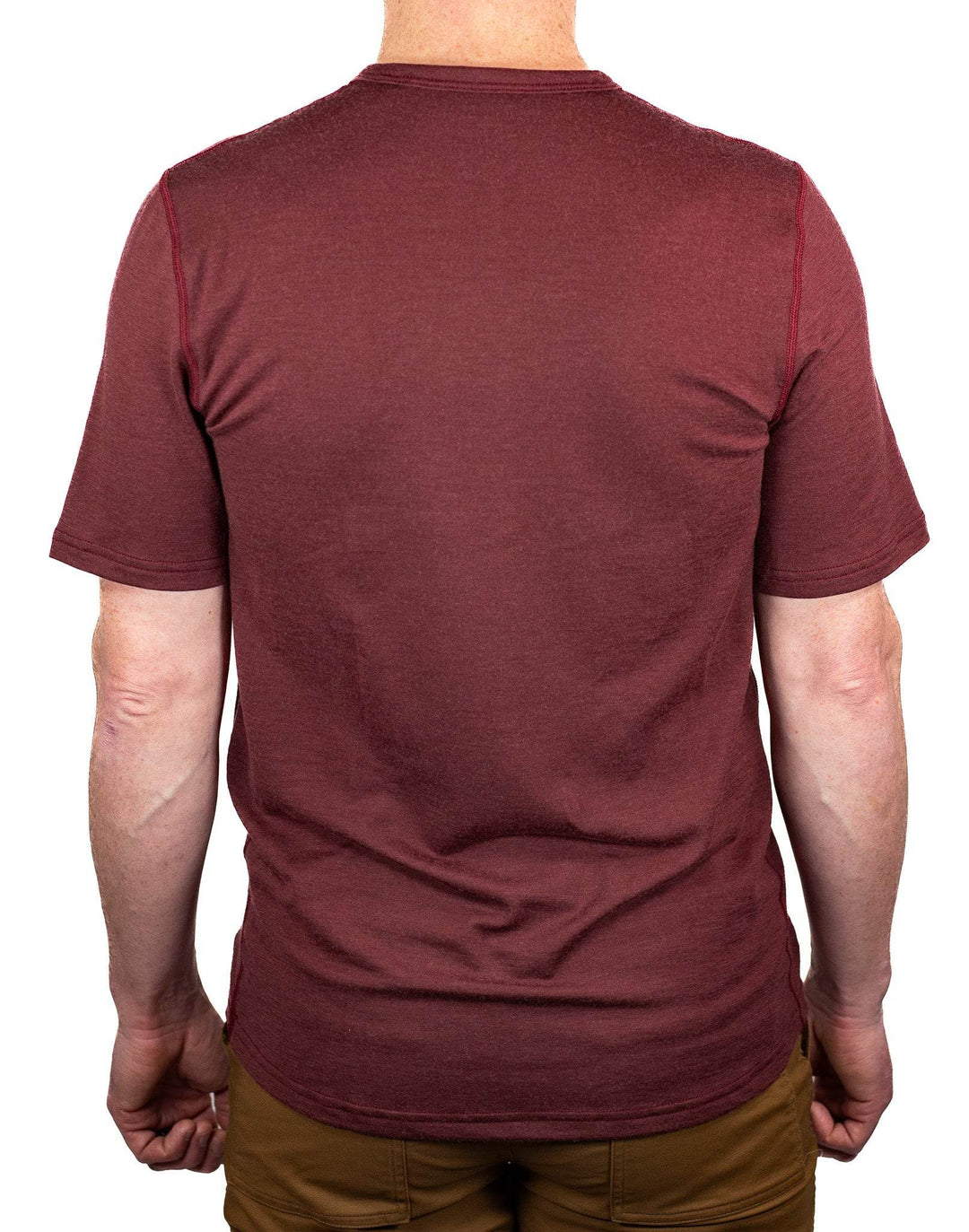 Every-Season Short Sleeve Merino Wool Pocket Tee - Brick Red - Pinebury
