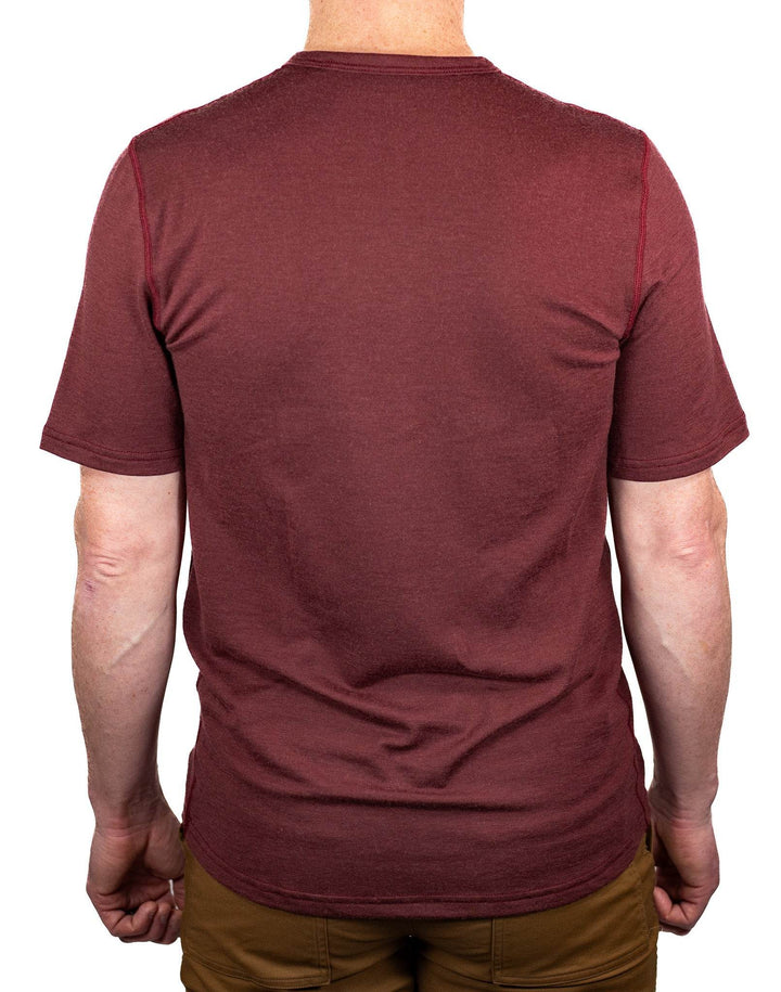 Every-Season Short Sleeve Merino Wool Pocket Tee - Brick Red - Pinebury