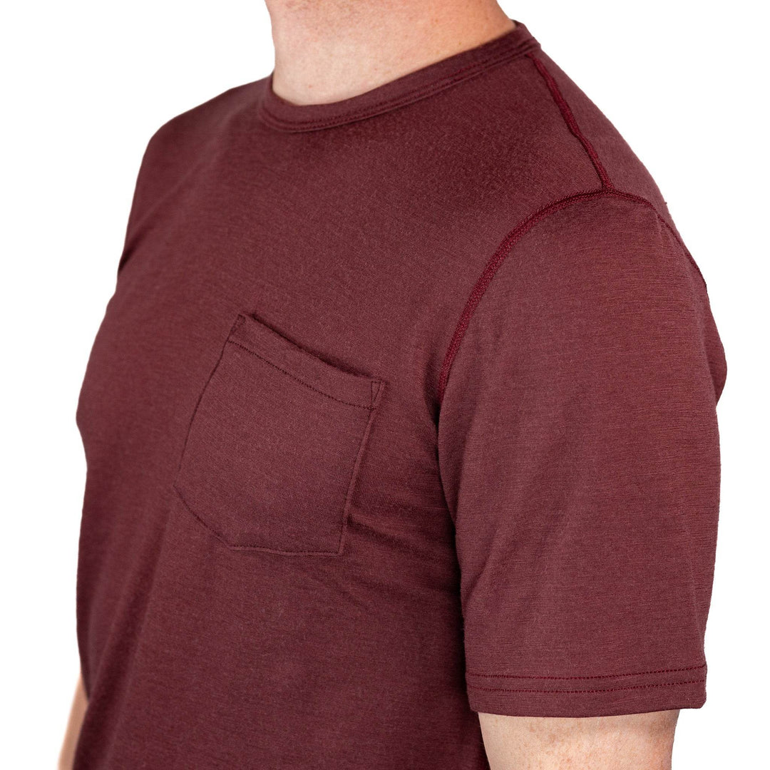 Every-Season Short Sleeve Merino Wool Pocket Tee - Brick Red - Pinebury