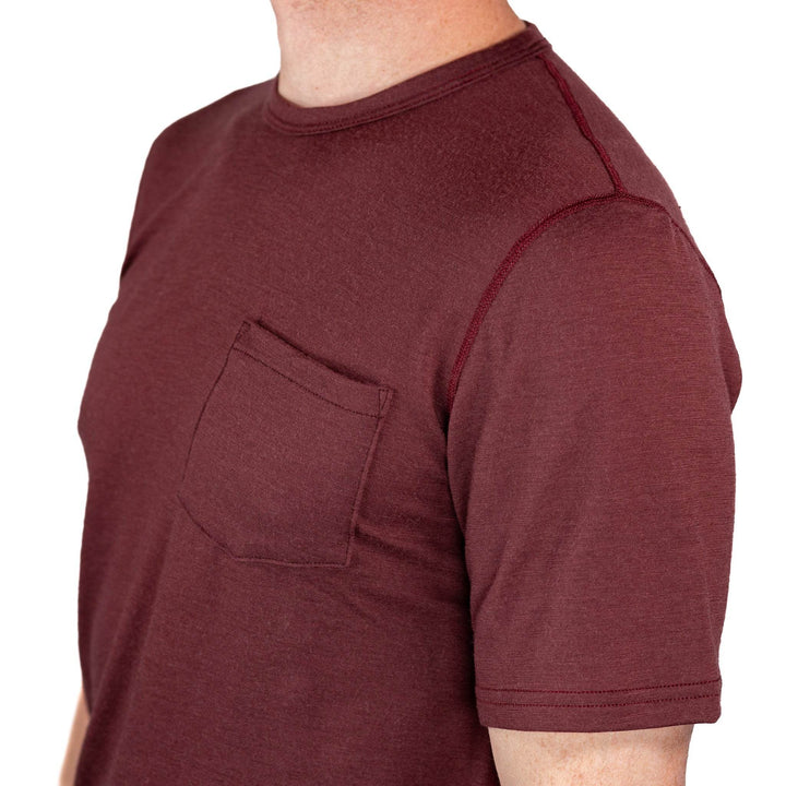 Every-Season Short Sleeve Merino Wool Pocket Tee - Brick Red - Pinebury