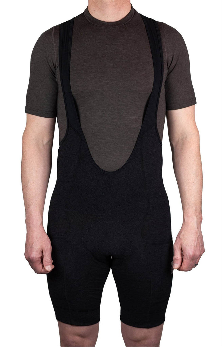 The Merino Wool Cargo Bib Shorts - Black - Pinebury