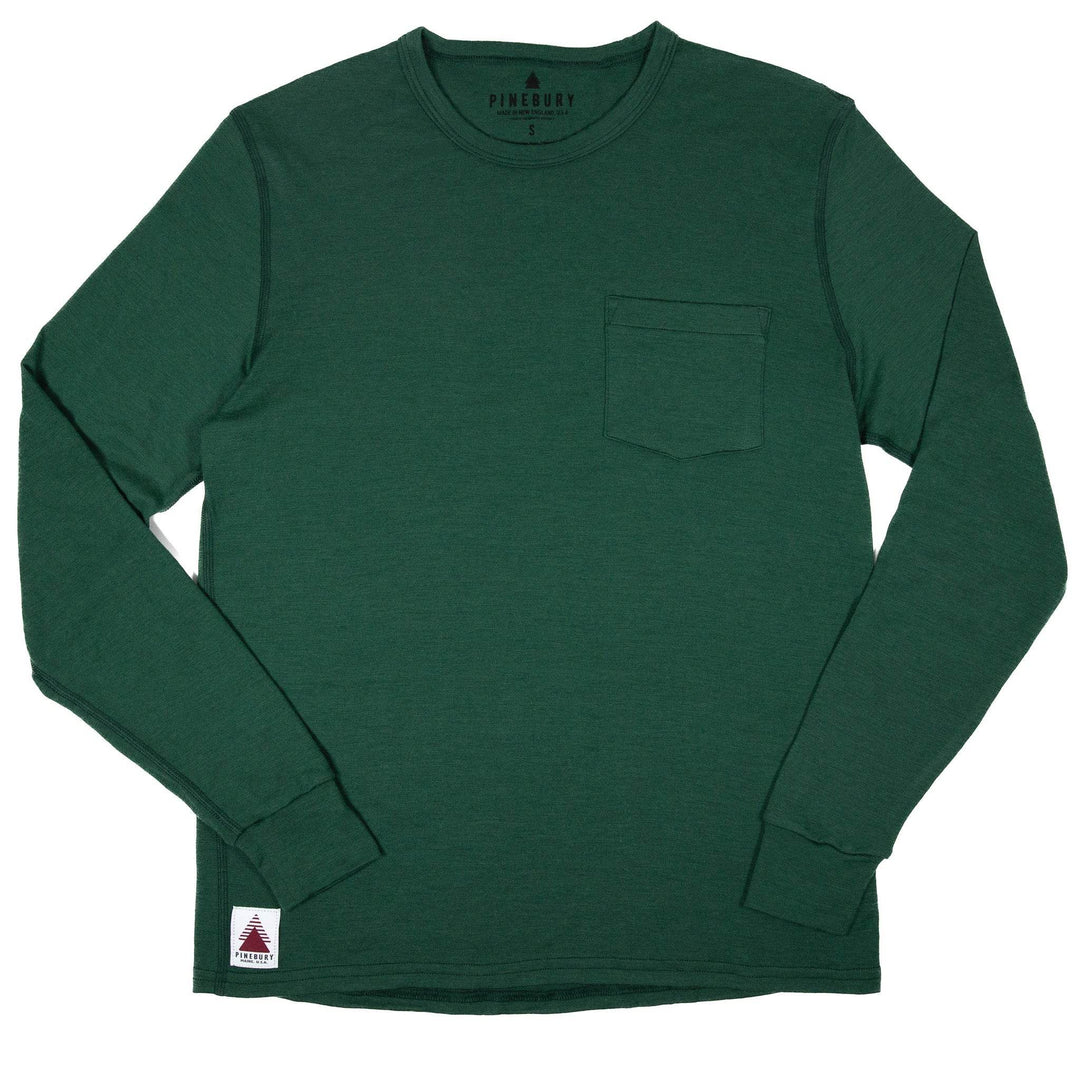 Every-Season Long Sleeve Merino Wool Pocket Tee - Pine - Pinebury