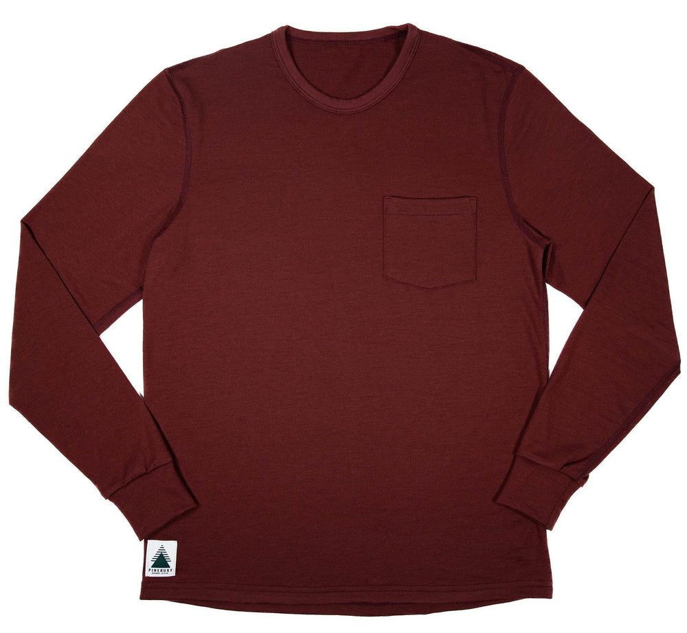 Every-Season Long Sleeve Merino Wool Pocket Tee - Brick Red - Pinebury