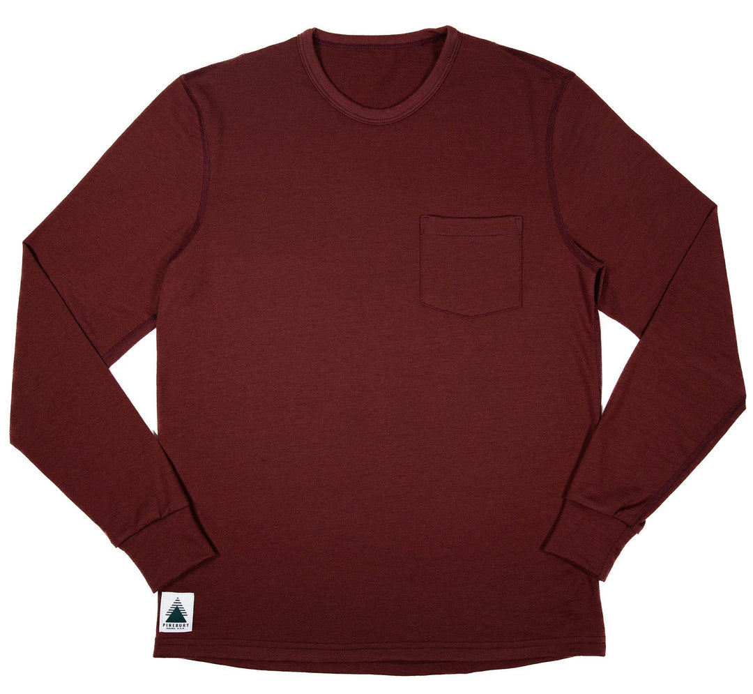 Every-Season Long Sleeve Merino Wool Pocket Tee - Brick Red - Pinebury