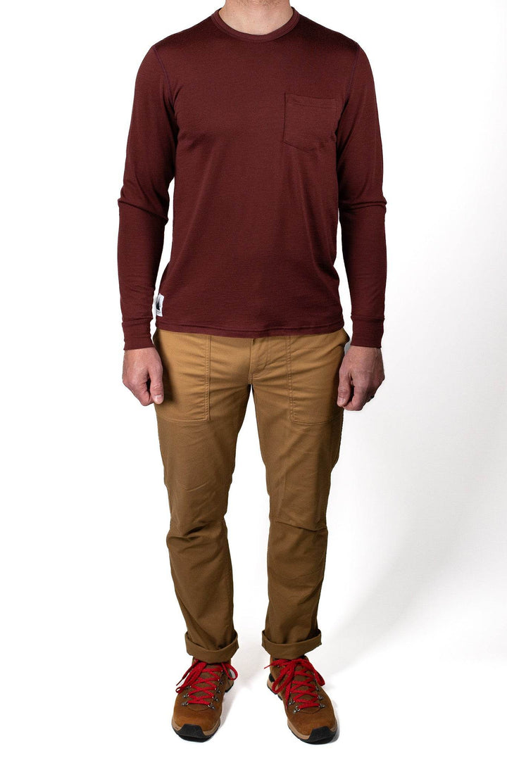 Every-Season Long Sleeve Merino Wool Pocket Tee - Brick Red - Pinebury