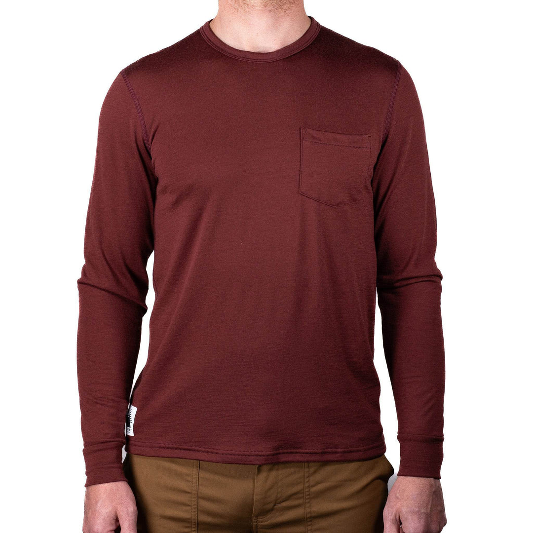 Every-Season Long Sleeve Merino Wool Pocket Tee - Brick Red - Pinebury