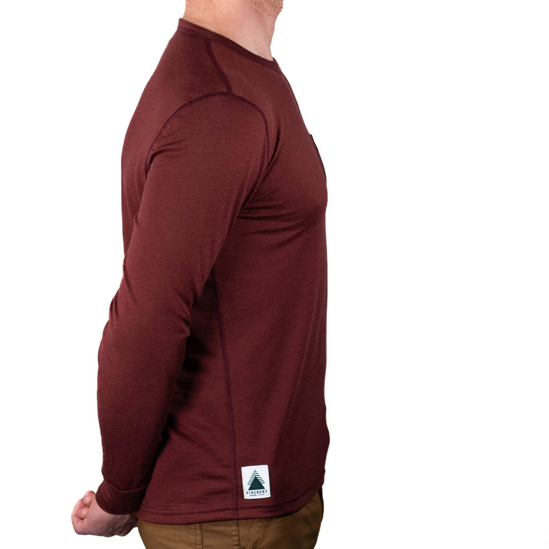Every-Season Long Sleeve Merino Wool Pocket Tee - Brick Red - Pinebury
