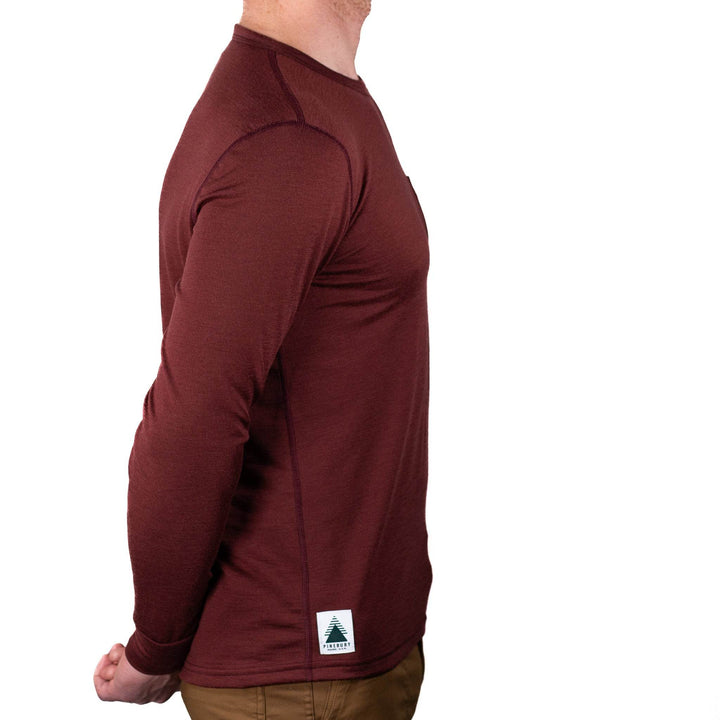 Every-Season Long Sleeve Merino Wool Pocket Tee - Brick Red - Pinebury