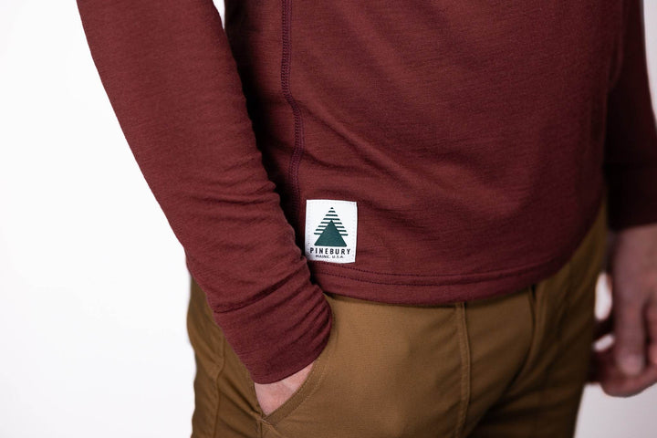 Every-Season Long Sleeve Merino Wool Pocket Tee - Brick Red - Pinebury