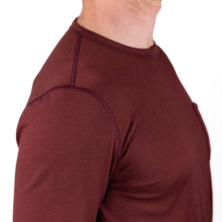 Every-Season Long Sleeve Merino Wool Pocket Tee - Brick Red - Pinebury