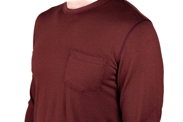 Every-Season Long Sleeve Merino Wool Pocket Tee - Brick Red - Pinebury