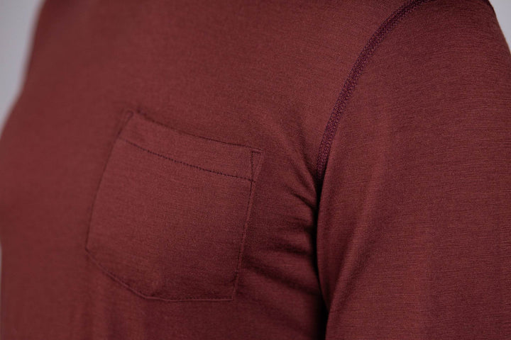 Every-Season Long Sleeve Merino Wool Pocket Tee - Brick Red - Pinebury