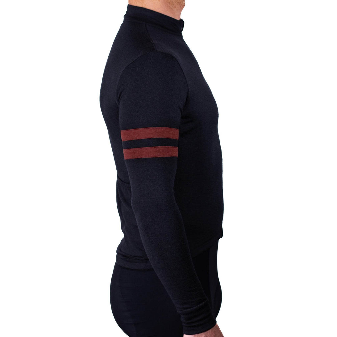 Grafton Long Sleeve Merino Wool Cycling Jersey - Black - Pinebury