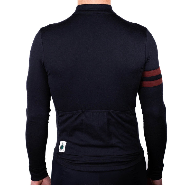 Grafton Long Sleeve Merino Wool Cycling Jersey - Black - Pinebury