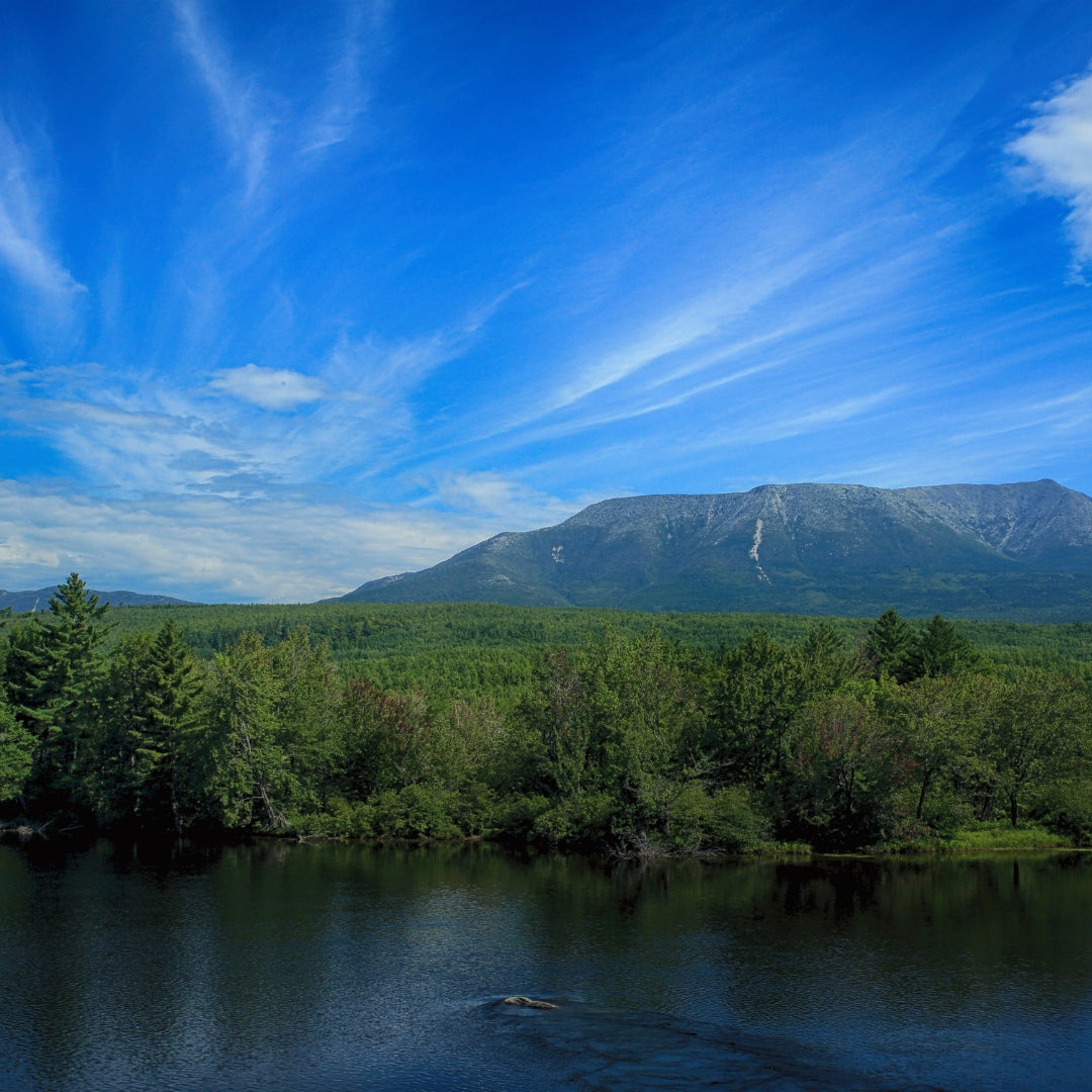 Landscape photo of Mount Katahdin in Maine with a lake in the foreground