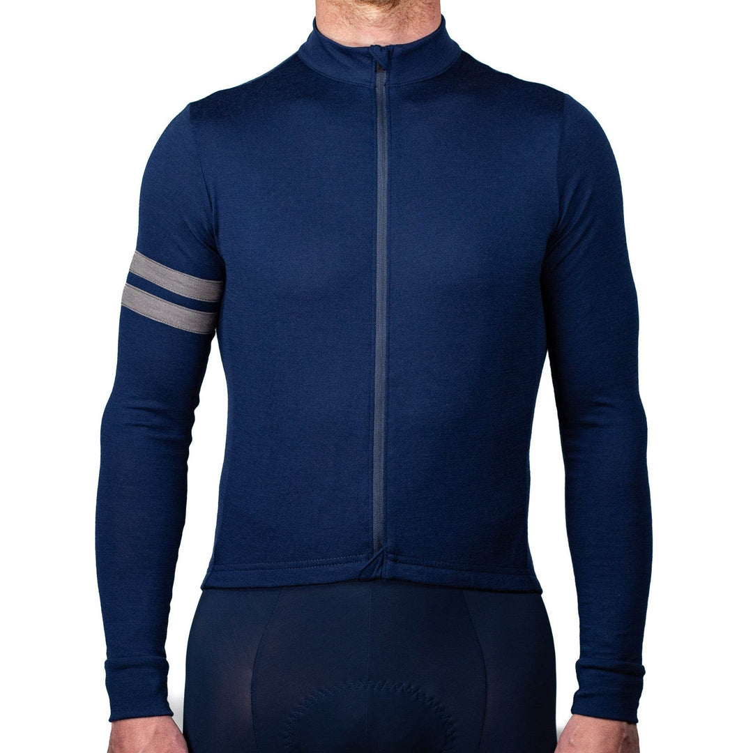 Every-Season Long Sleeve Merino Wool Cycling Jersey - Atlantic Blue - Pinebury