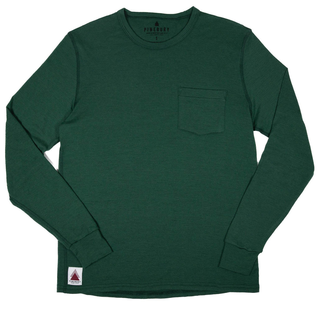 Every-Season Long Sleeve Merino Wool Pocket Tee - Pine - Pinebury