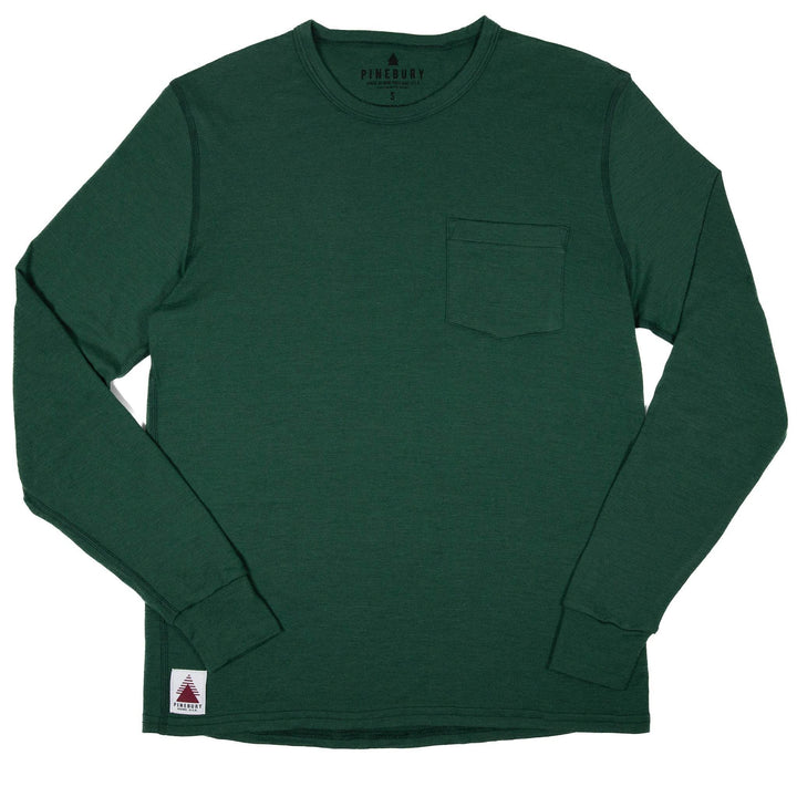 Every-Season Long Sleeve Merino Wool Pocket Tee - Pine - Pinebury