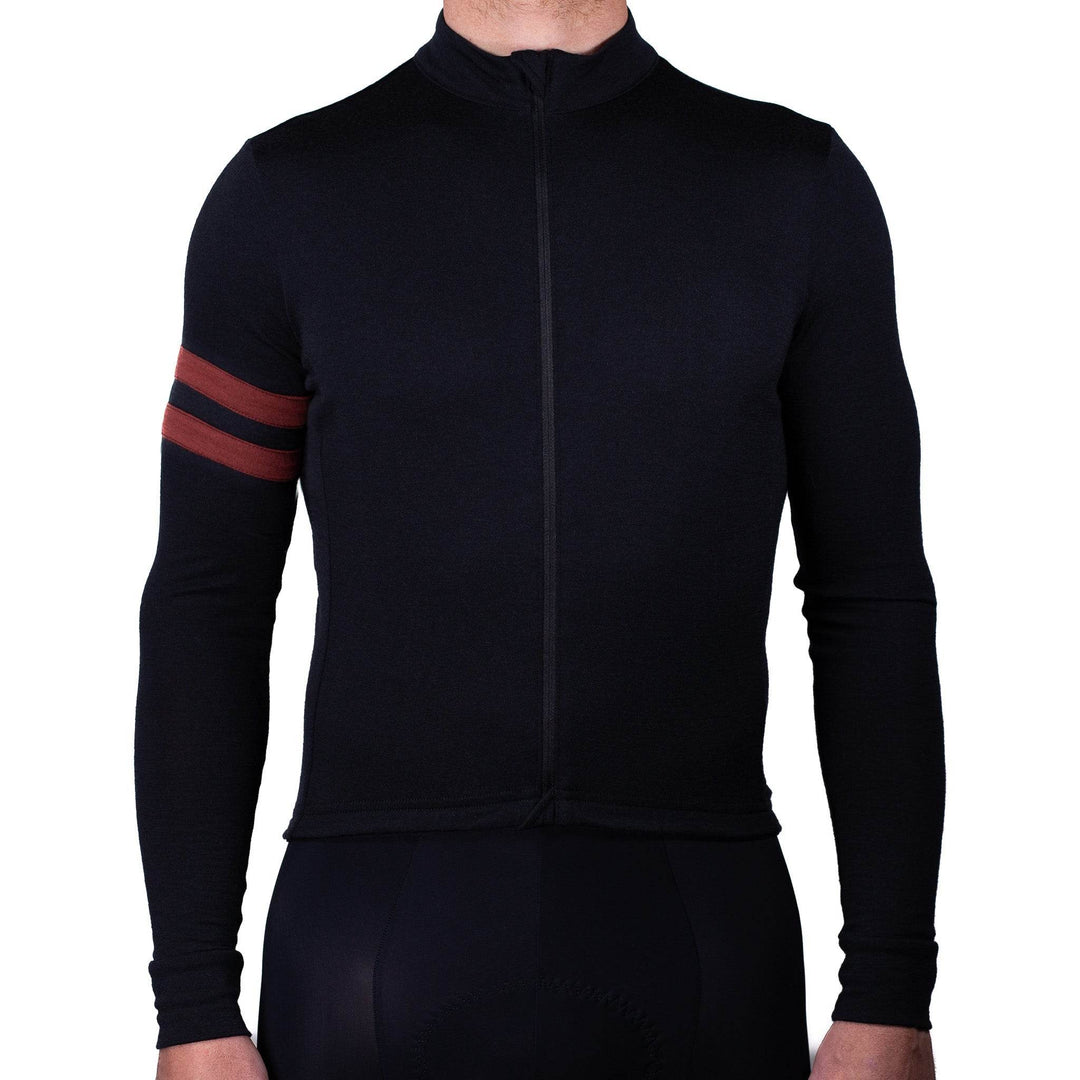 Grafton Long Sleeve Merino Wool Cycling Jersey - Black - Pinebury