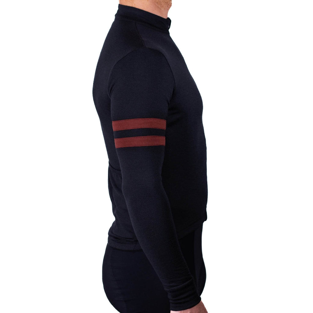 Grafton Long Sleeve Merino Wool Cycling Jersey - Black - Pinebury