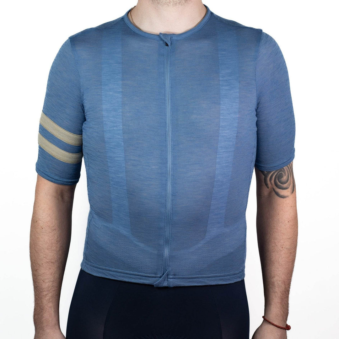 Summer Wool Short Sleeve Cycling Jersey - Faded Blue - Pinebury
