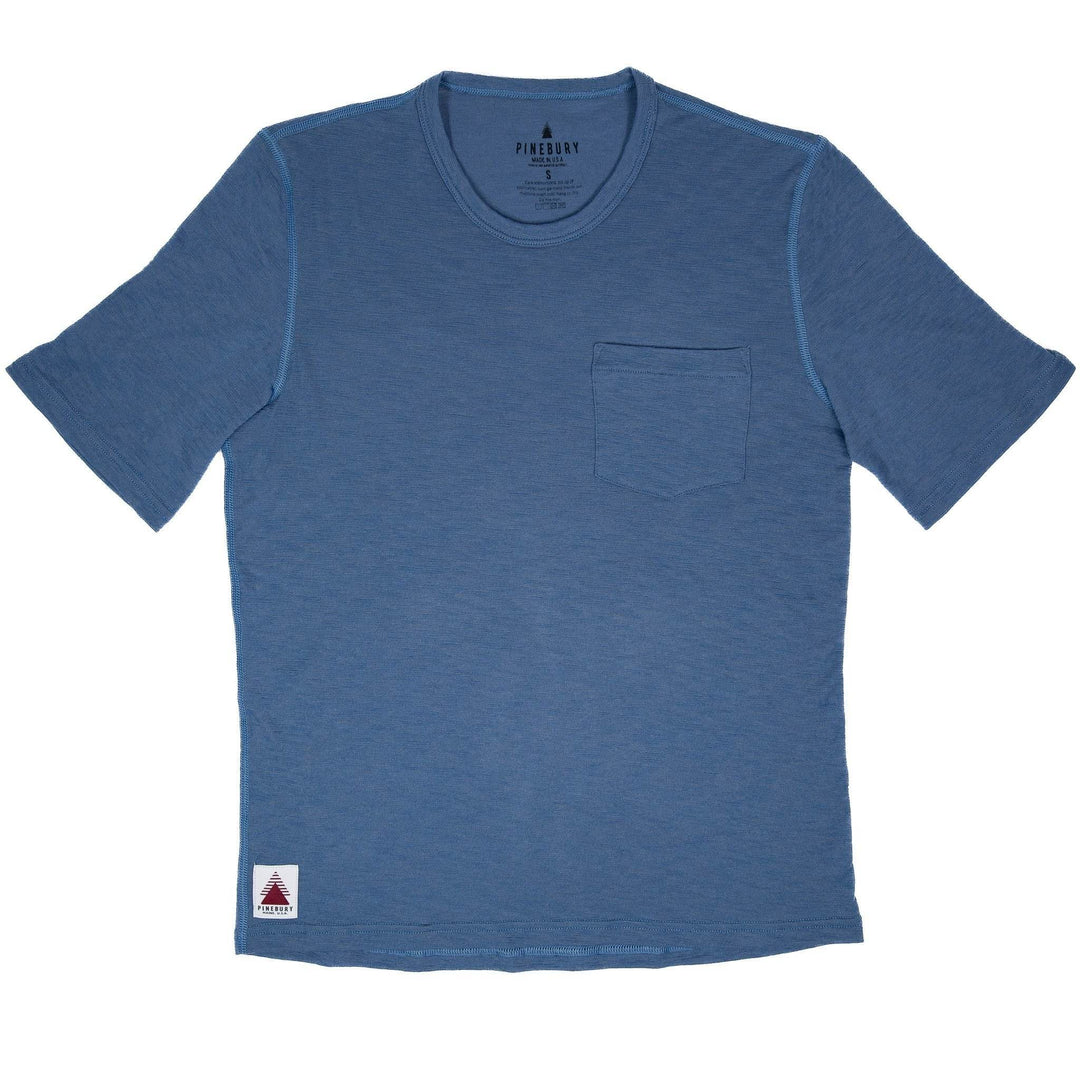 Summer Wool Short Sleeve Merino Wool Pocket Tee - Faded Blue - Pinebury