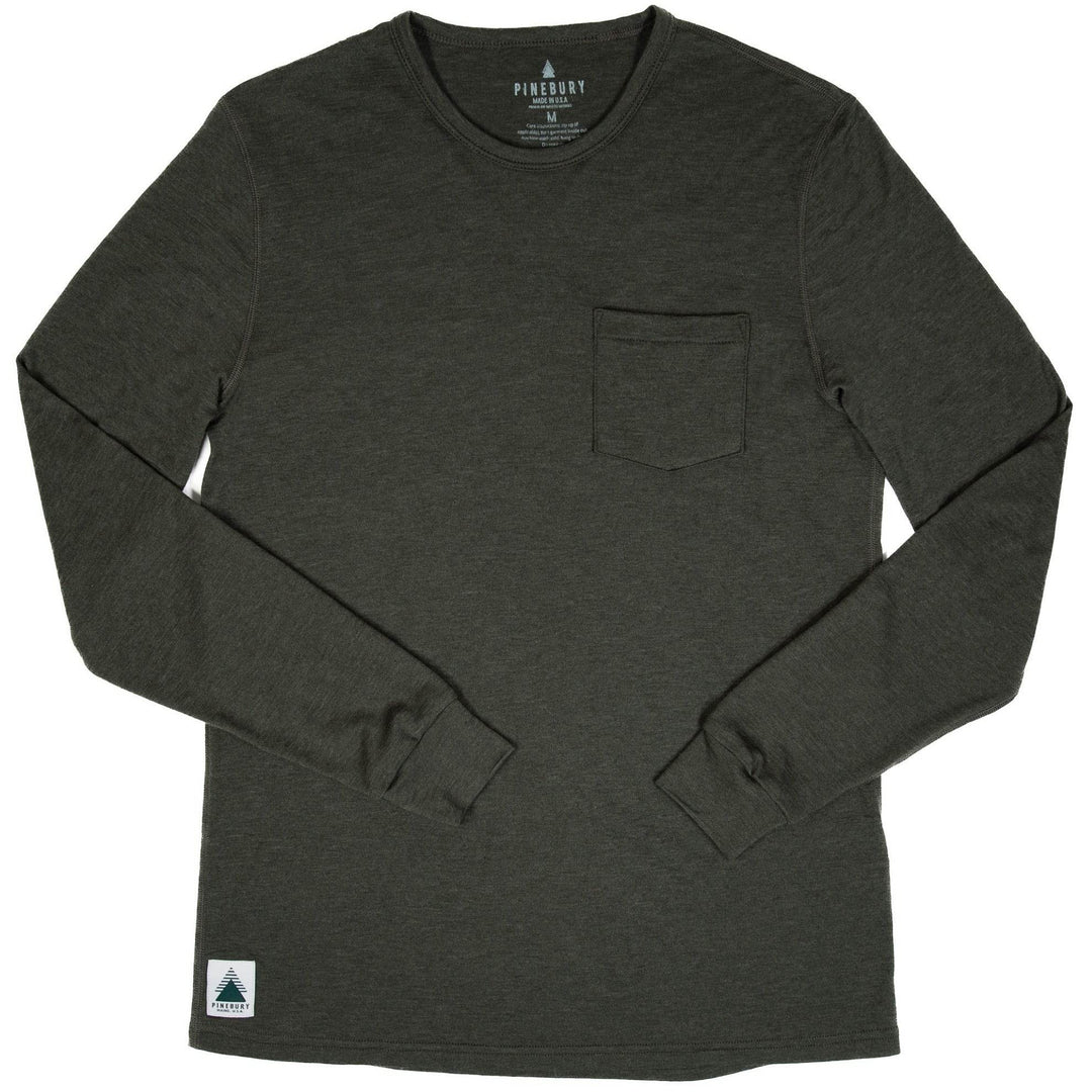 Every-Season Long Sleeve Merino Wool Pocket Tee - Peat - Pinebury