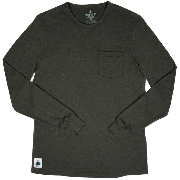 Every-Season Long Sleeve Merino Wool Pocket Tee - Peat - Pinebury