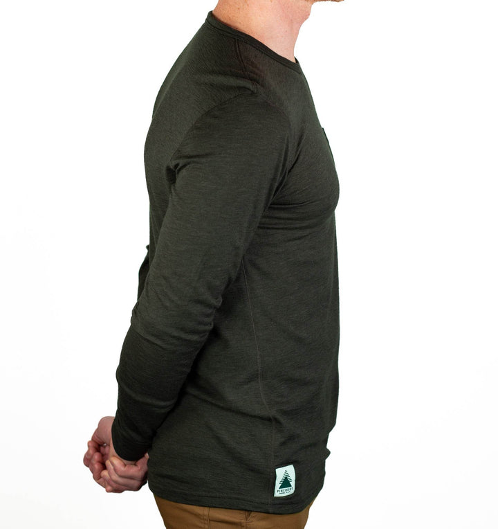 Every-Season Long Sleeve Merino Wool Pocket Tee - Peat - Pinebury