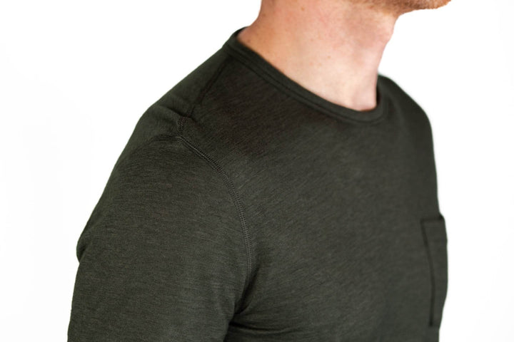 Every-Season Long Sleeve Merino Wool Pocket Tee - Peat - Pinebury