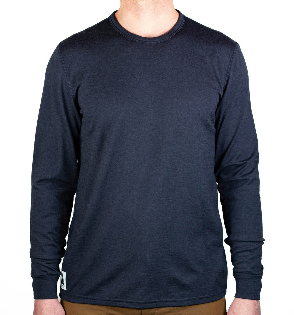 Every-Season Long Sleeve Merino Wool Tee - Midnight - Pinebury