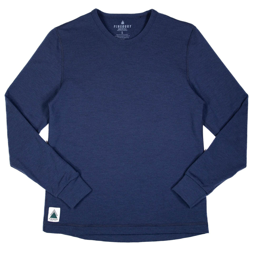 Winter Wool Long Sleeve Merino Wool Crewneck Pullover - Navy - Pinebury