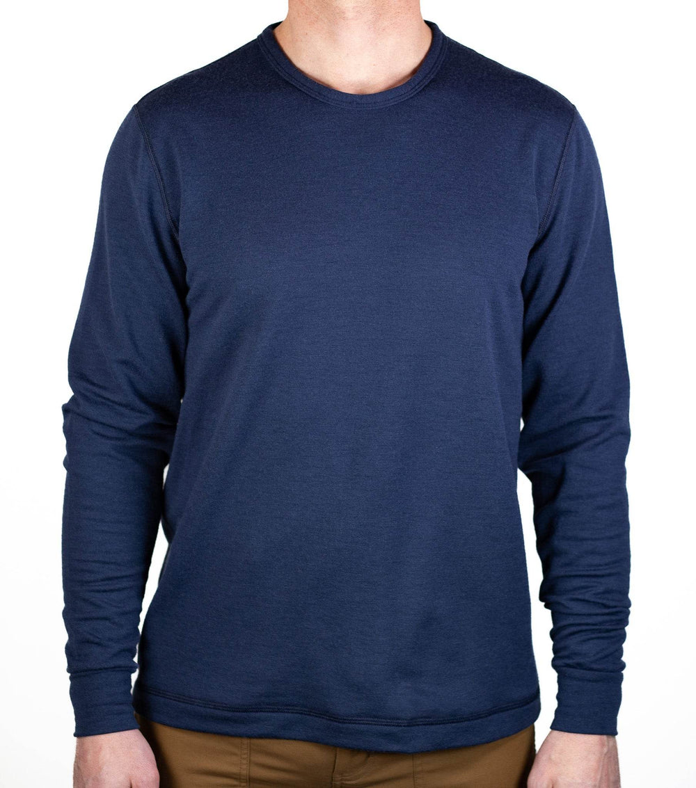 Winter Wool Long Sleeve Merino Wool Crewneck Pullover - Navy - Pinebury