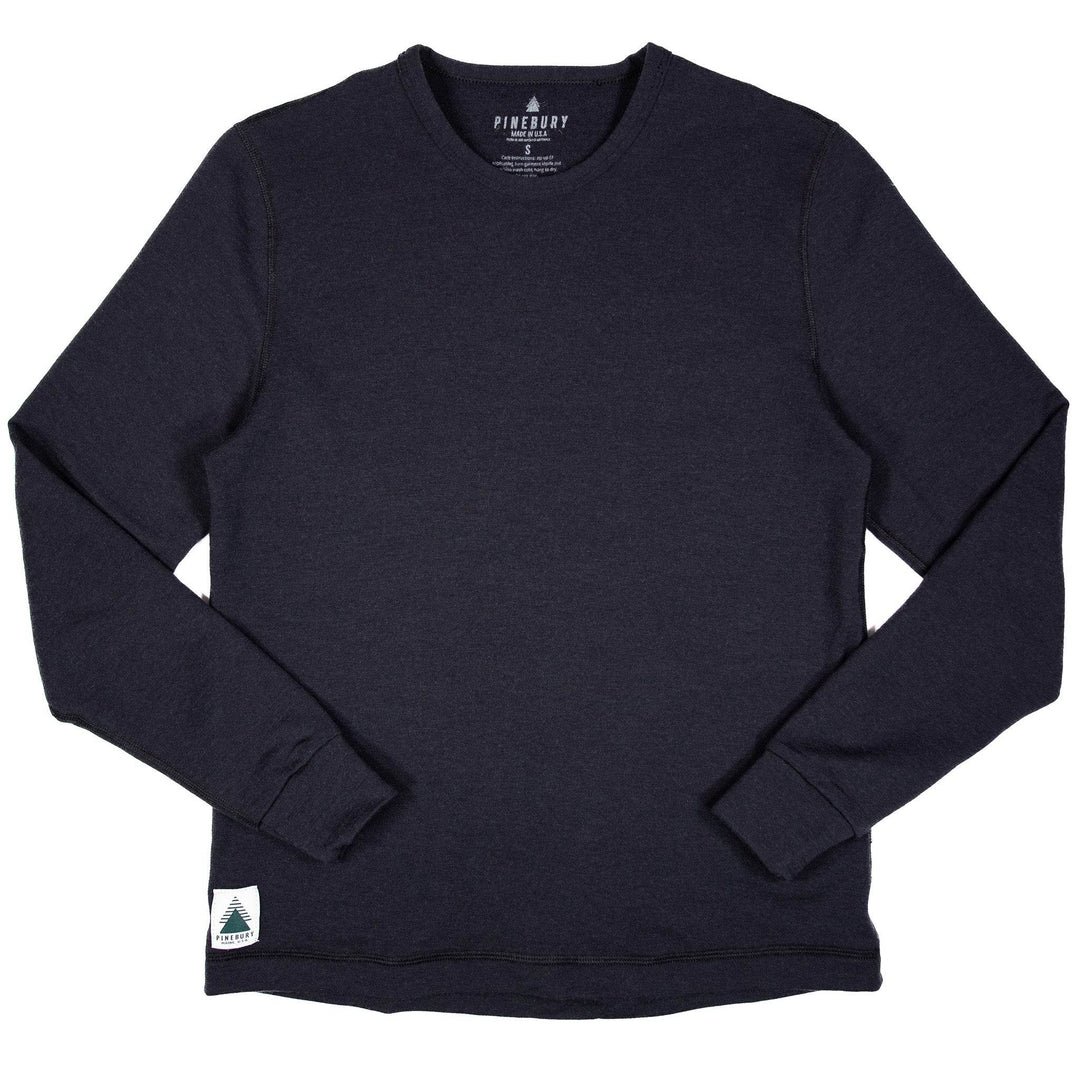 Winter Wool Long Sleeve Merino Wool Crewneck Pullover - Black - Pinebury