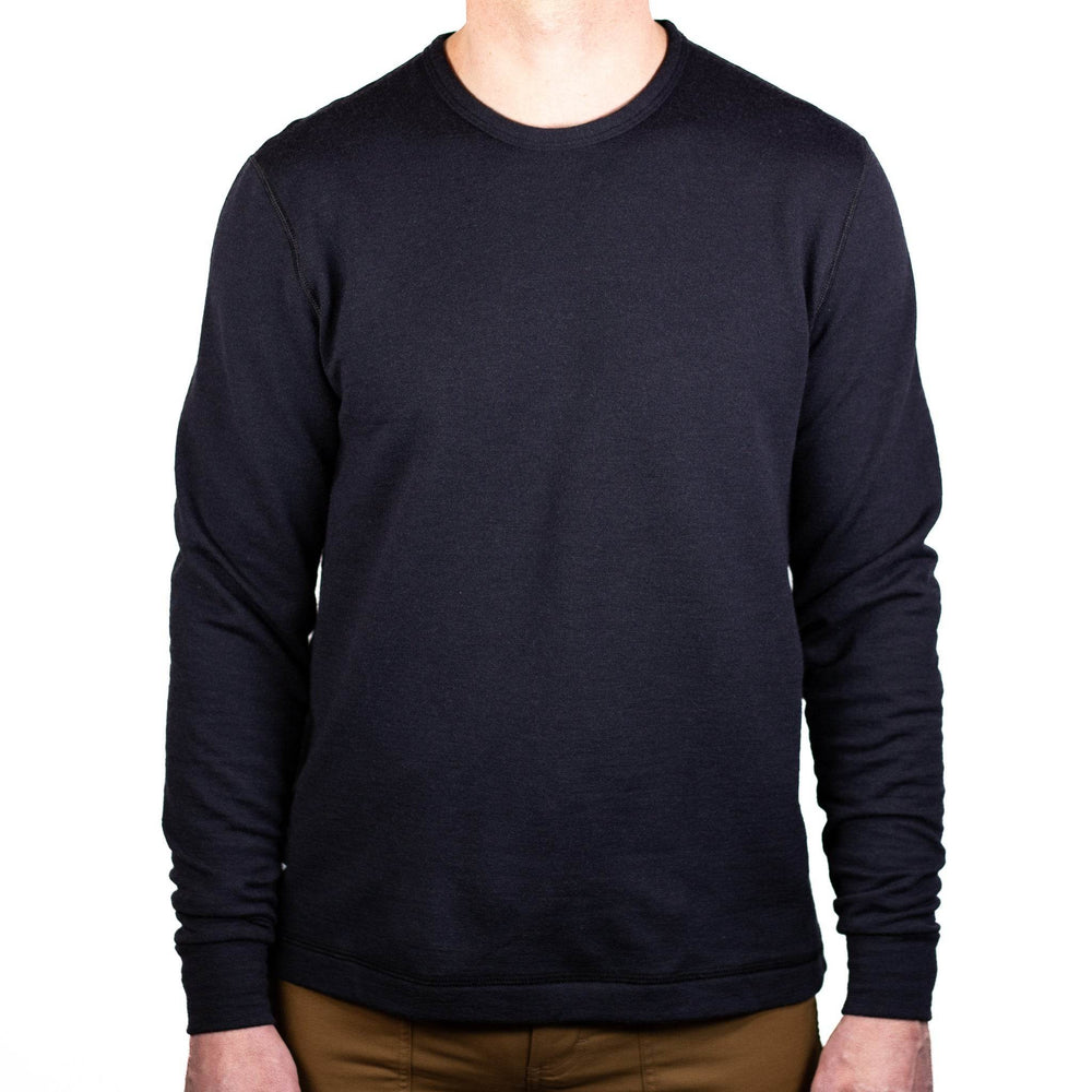 Winter Wool Long Sleeve Merino Wool Crewneck Pullover - Black - Pinebury