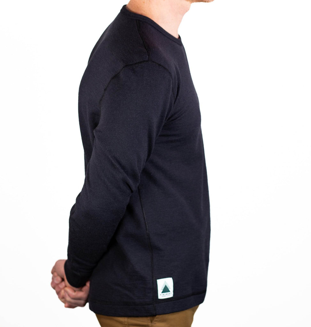 Winter Wool Long Sleeve Merino Wool Crewneck Pullover - Black - Pinebury