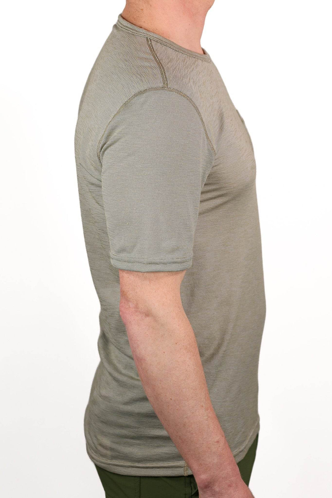 Summer Wool Short Sleeve Merino Wool Pocket Tee - Khaki - Pinebury