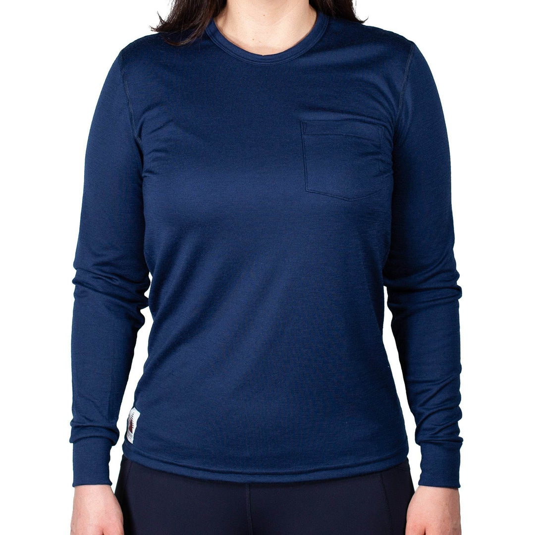 Every-Season Long Sleeve Merino Wool Pocket Tee - Atlantic Blue - Pinebury