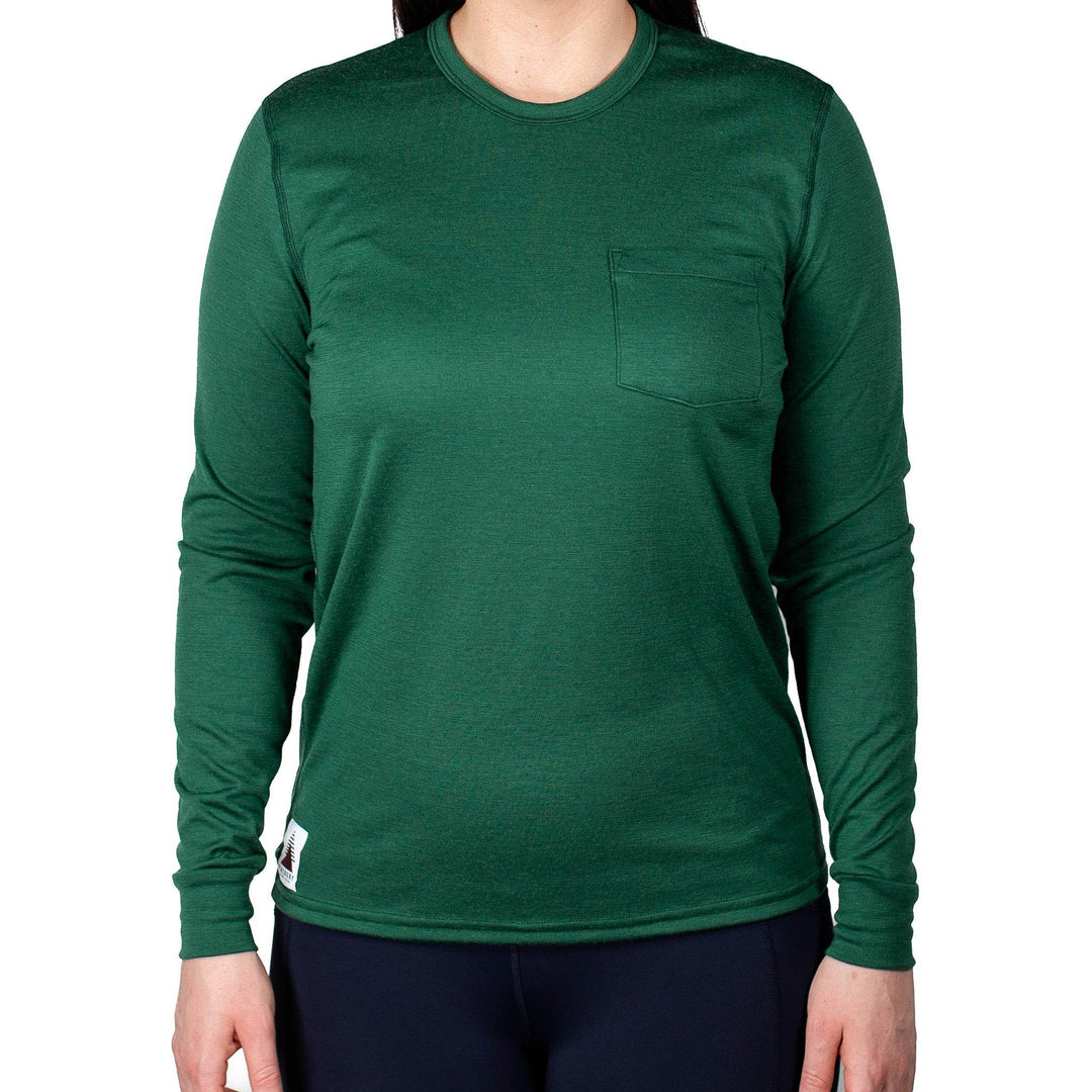 Every-Season Long Sleeve Merino Wool Pocket Tee - Pine - Pinebury