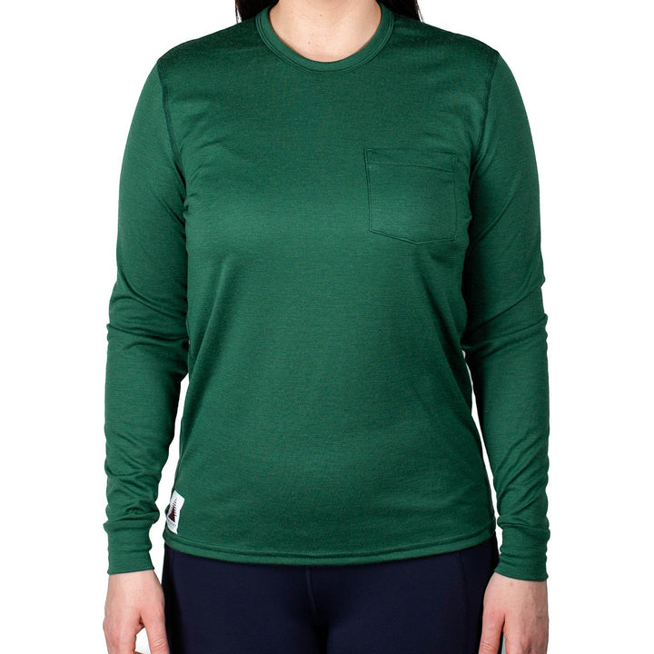 Every-Season Long Sleeve Merino Wool Pocket Tee - Pine - Pinebury